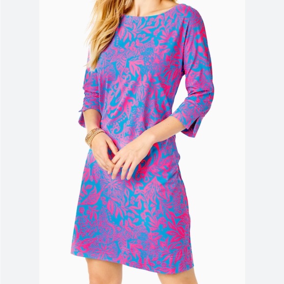LILLY PULITZER NWOT Braedyn Chilly Lilly Aura Pink Leaf Impression Dress S - Picture 1 of 9